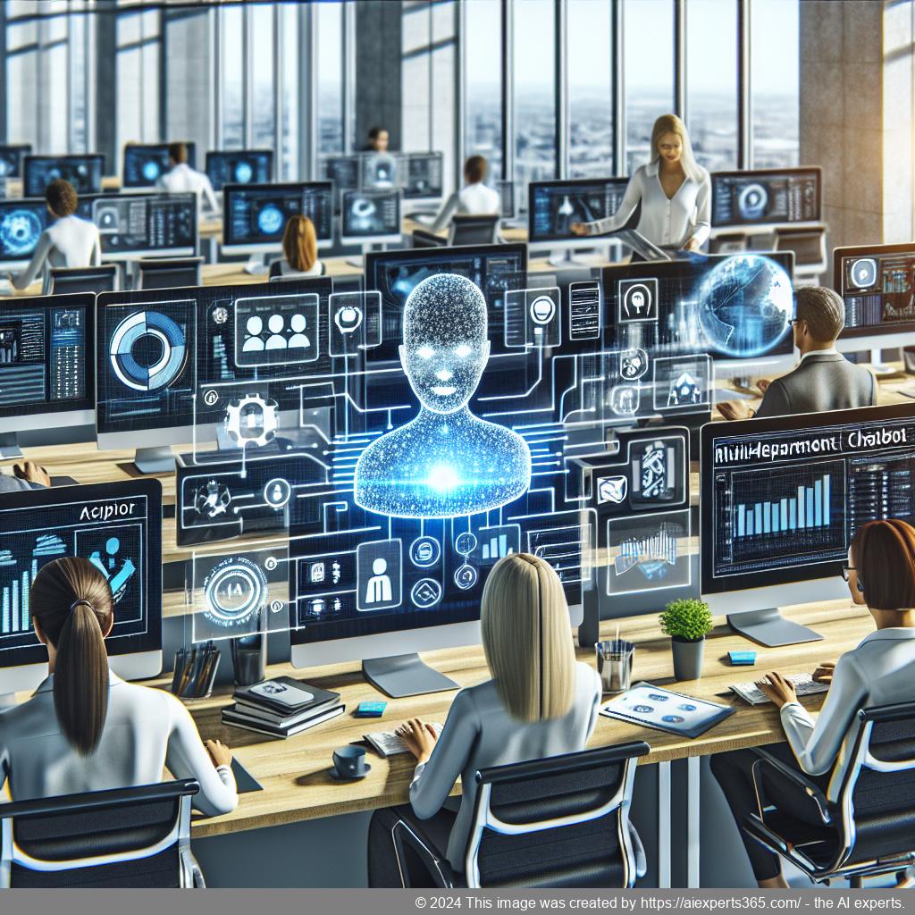 A visual representation of a multi-department chatbot facilitating seamless communication between different organizational teams.