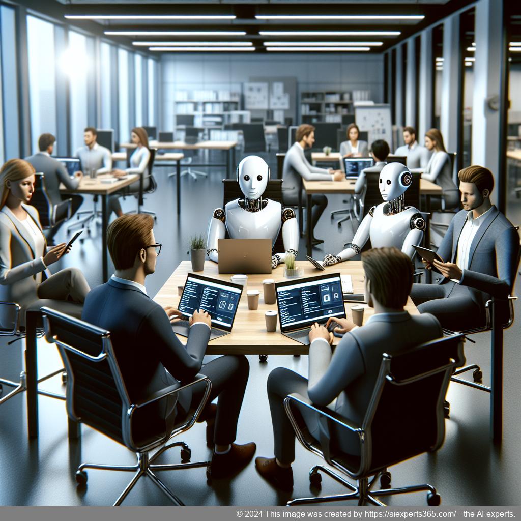 A professional setting showcasing a diverse team discussing strategies involving an advanced WordPress AI chatbot solution.