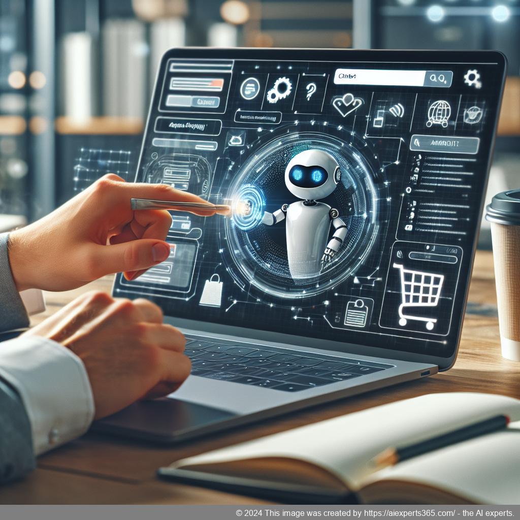 A visual representation showcasing a person interacting with a computer displaying the WordPress ChatGPT Chatbot Plugin interface designed for enhancing e-commerce experiences.