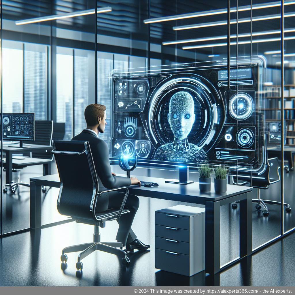 A visual representation of a business professional interacting with a chatbot interface powered by WordPress ChatGPT Chatbot Plugin.