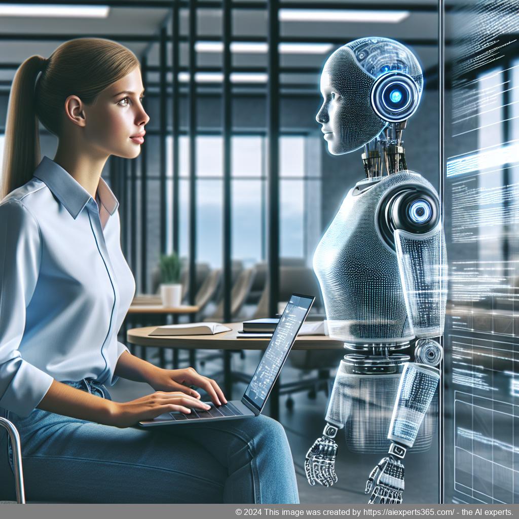 A professional setting showcasing a person interacting with a WordPress ChatGPT chatbot on their laptop, symbolizing enhanced customer support.