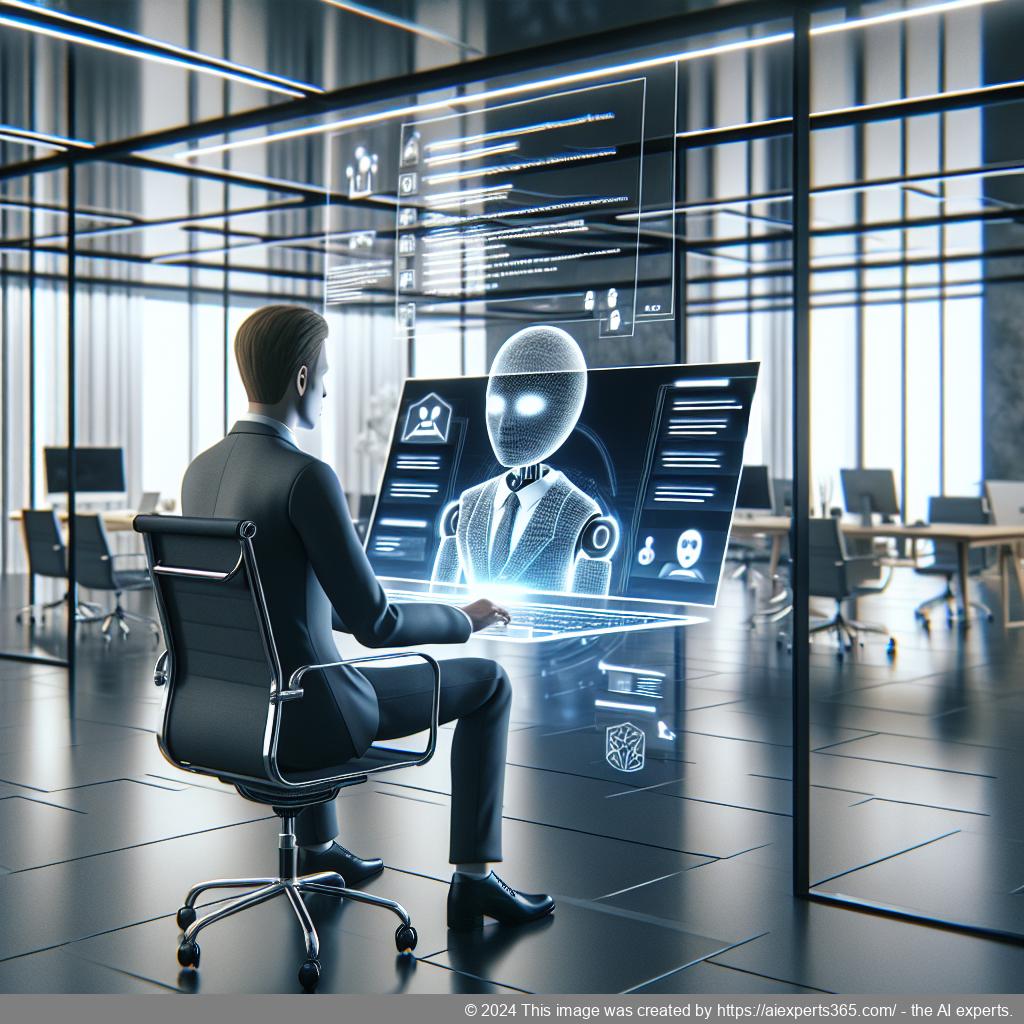 A professional setting showcasing a person interacting with a chatbot interface on a laptop screen, symbolizing enhanced communication through a WordPress chat plugin.