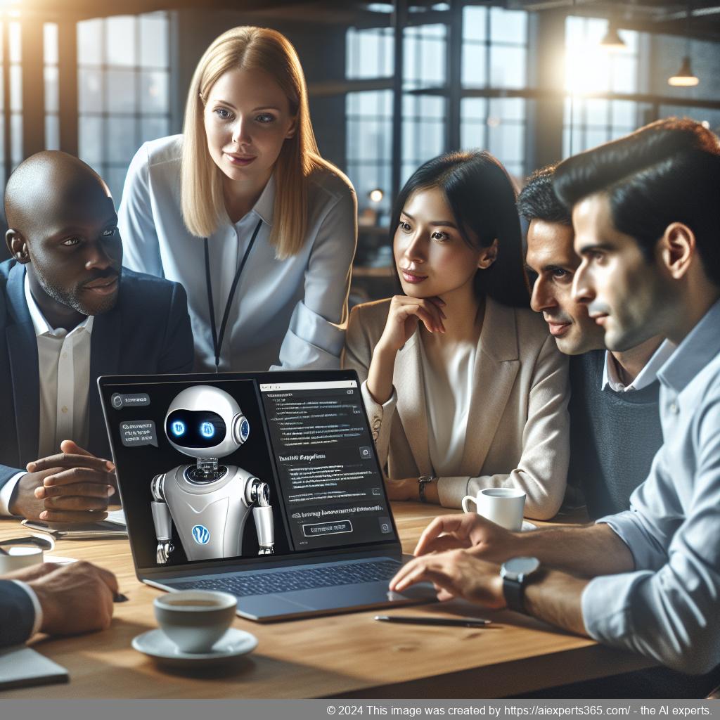 A visual representation showcasing a user interacting with a WordPress site featuring an advanced AI chatbot interface designed for enhanced customer engagement.