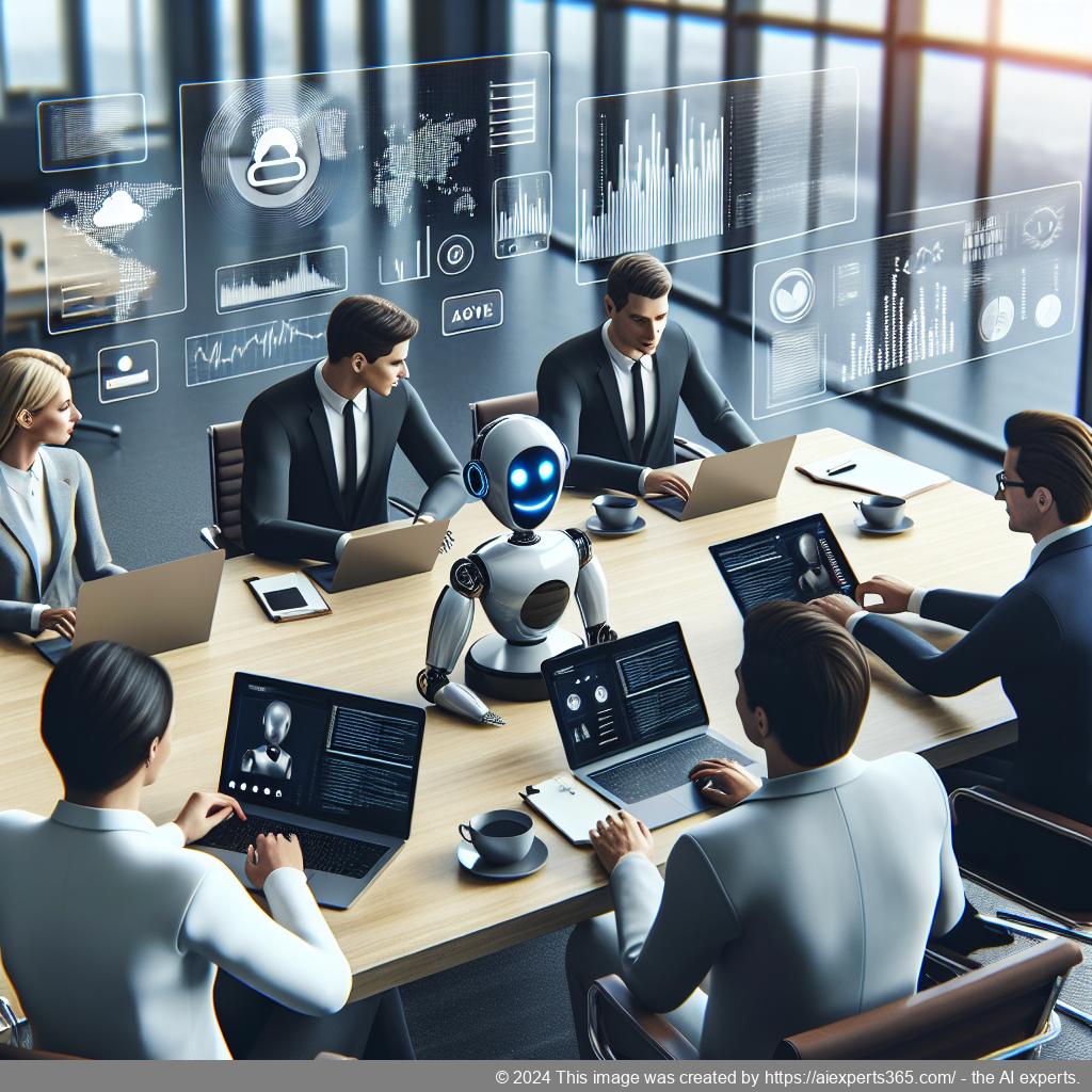 A professional setting showcasing a diverse team using technology to enhance customer service through a WordPress chatbot plugin.