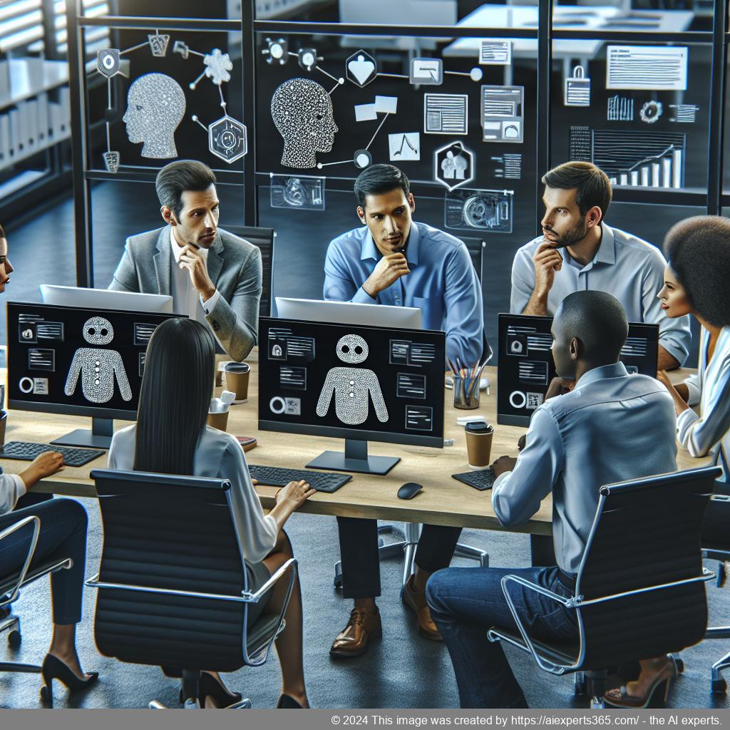 A professional setting showcasing a diverse team discussing strategies for implementing a WordPress chatbot to enhance customer experience.