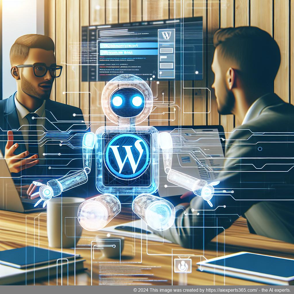 A professional setting showcasing a diverse team discussing strategies for implementing a WordPress chatbot on their website.