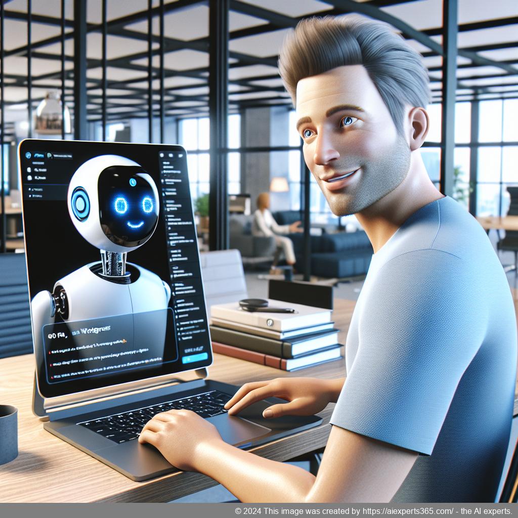 An illustration showing a friendly AI-powered WordPress chatbot assisting users on a website interface.