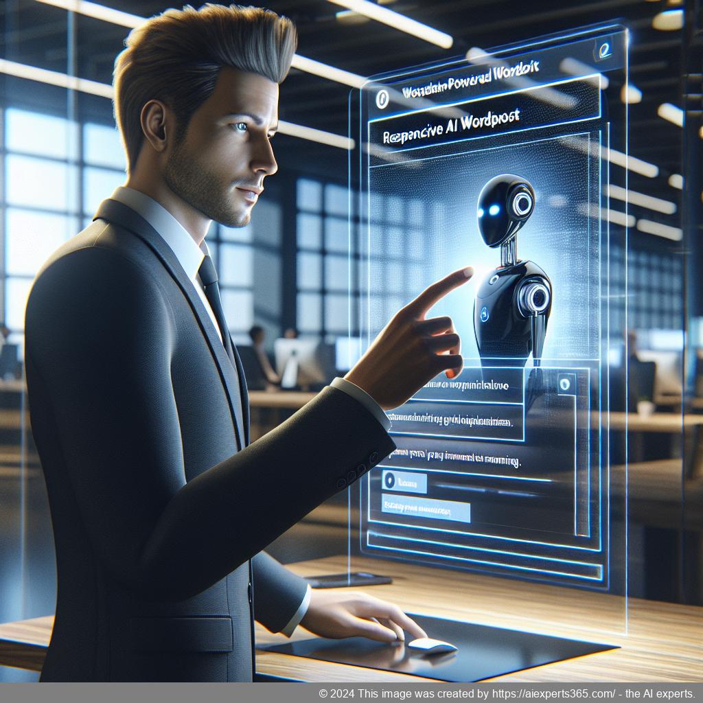 An illustration showing a friendly AI-powered WordPress chatbot assisting customers online, symbolizing enhanced engagement through technology.