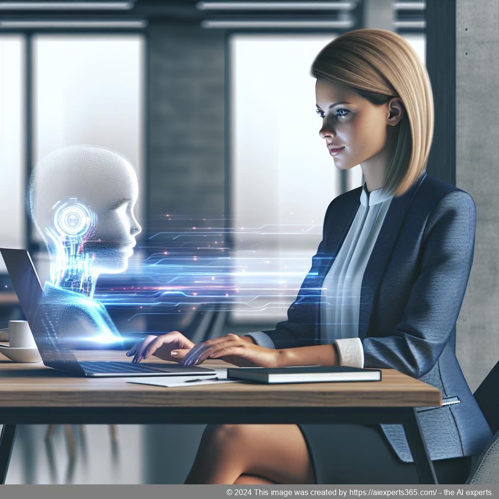 A professional setting showcasing a person using a laptop with a chatbot interface open on their screen, representing enhanced customer engagement through a WordPress chat plugin.