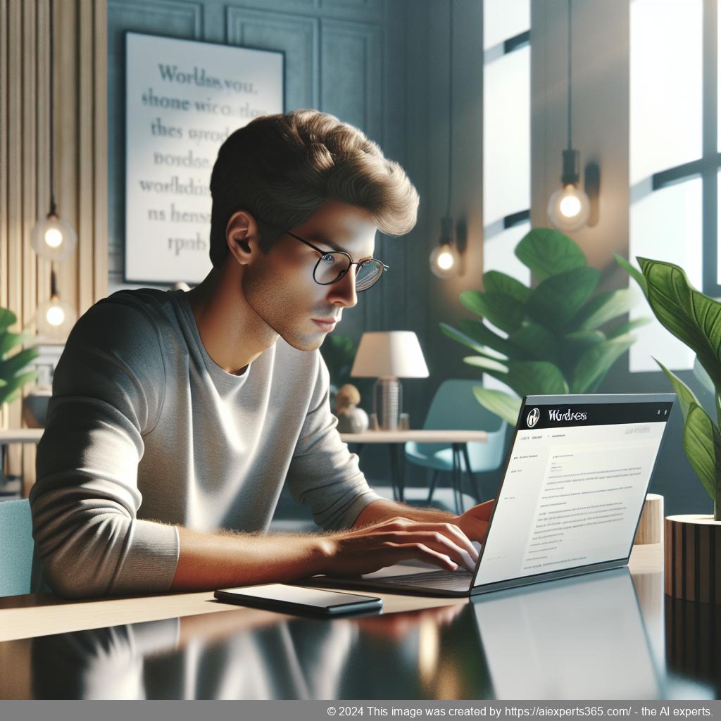 A professional setting showing a person using a laptop with a WordPress chat plugin interface open on the screen.