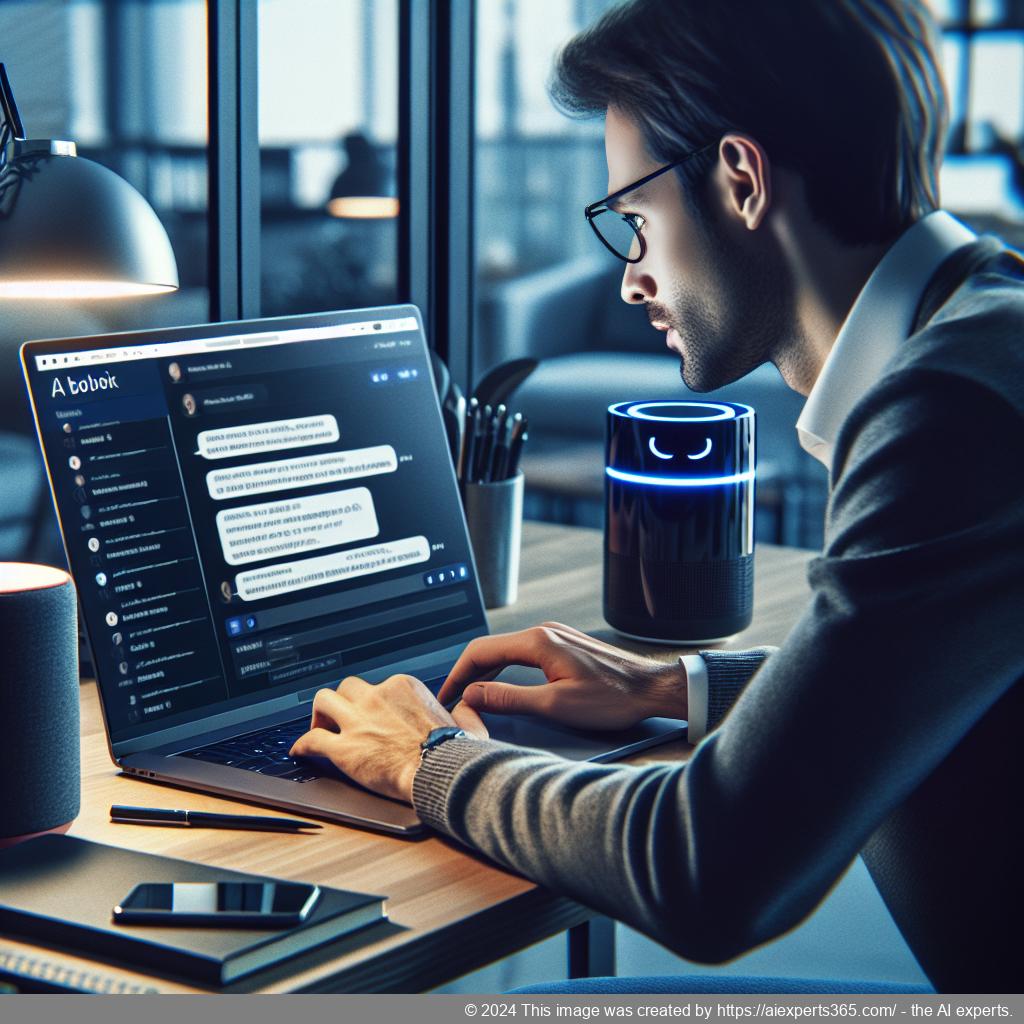 A visual representation of a person interacting with an AI-driven ChatGPT chatbot on a laptop screen, symbolizing enhanced customer experience on WordPress sites.