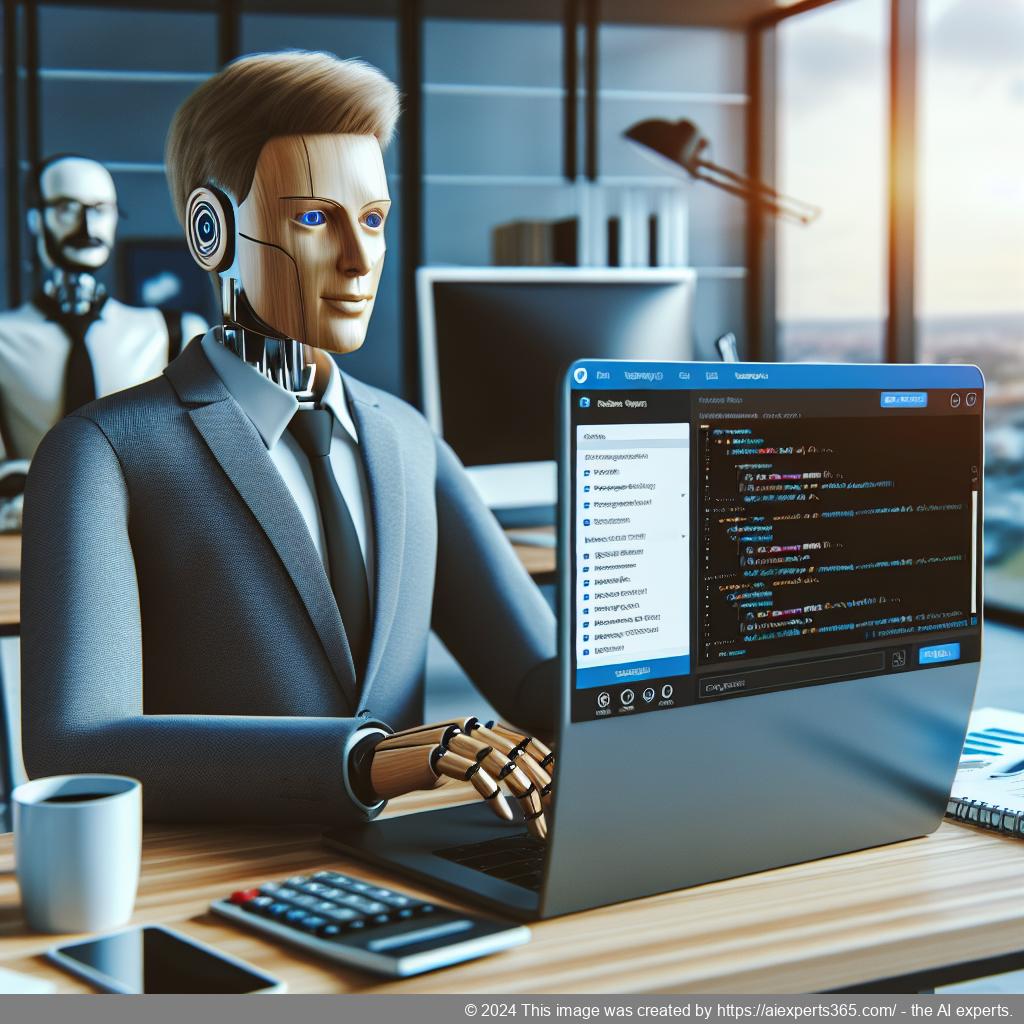 A professional setting showcasing a person interacting with a WordPress ChatGPT chatbot on a laptop screen, symbolizing enhanced online customer service.