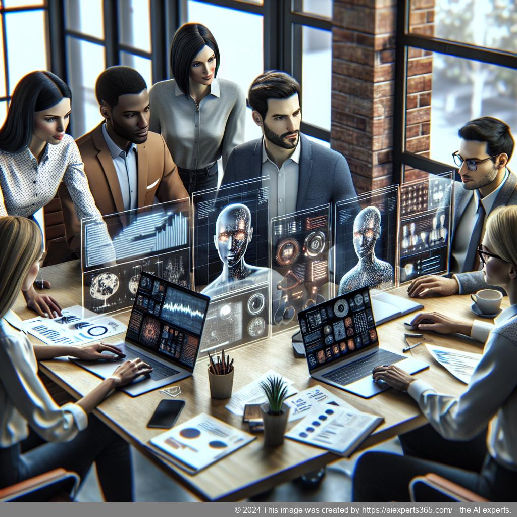 A professional setting showcasing diverse team members collaborating around technology solutions like chatbots for improved organizational efficiency.