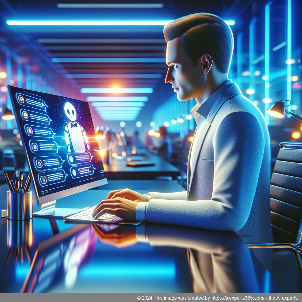 A visual representation of a business professional interacting with a chatbot interface on a laptop screen showcasing the WordPress ChatGPT Chatbot Plugin.