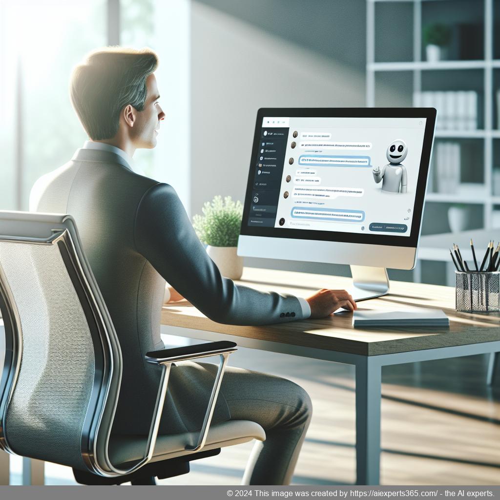 A professional person interacting with a digital interface showcasing the WordPress ChatGPT chatbot plugin.