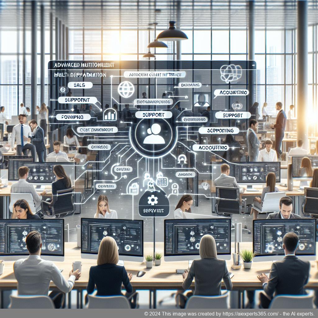 A visual representation of an advanced multi-department chatbot solution enhancing business operations through streamlined communication.