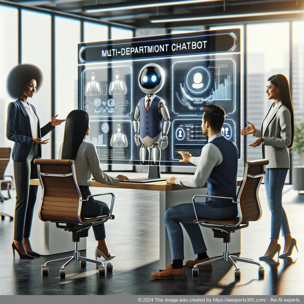 A visual representation of a multi-department chatbot facilitating seamless communication within an organization.