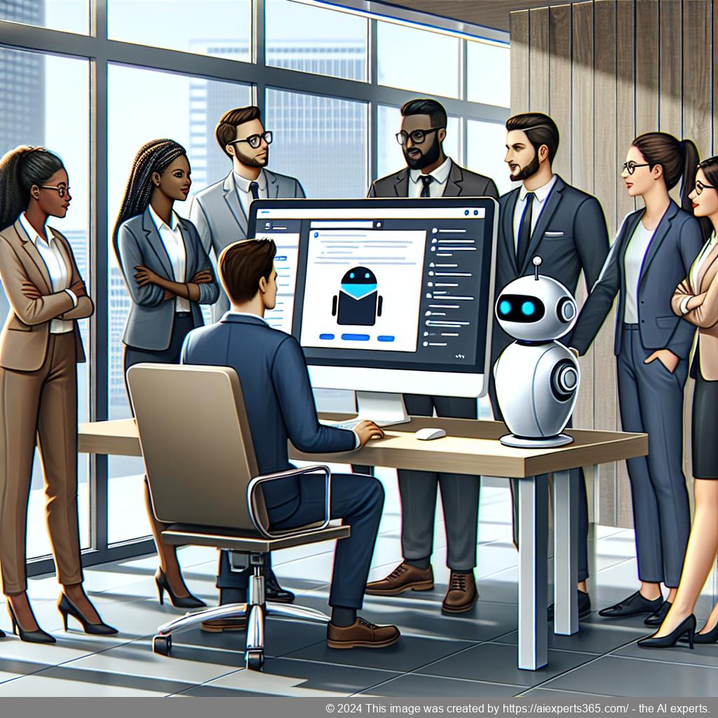 A professional setting showcasing a WordPress ChatGPT chatbot interface assisting users online.