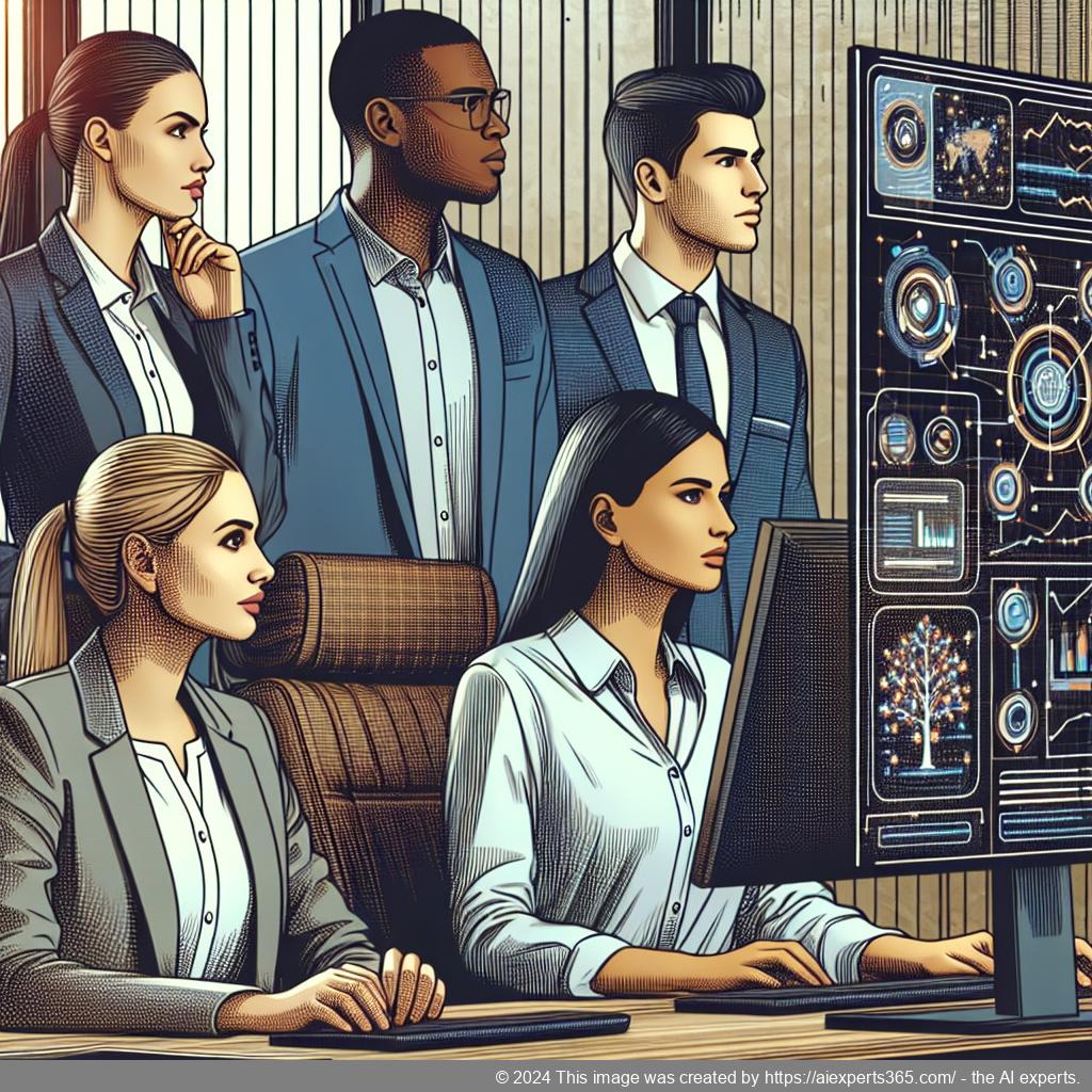 A professional setting showcasing a team using the WordPress ChatGPT chatbot plugin for enhanced customer support.