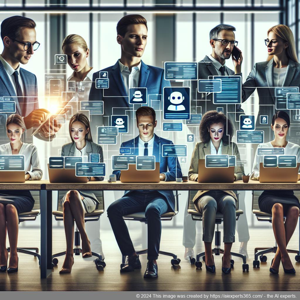 A visual representation of a multi-department chatbot facilitating seamless communication between various organizational departments.