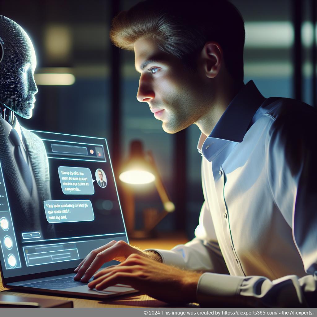 A visual representation of a person interacting with an AI chatbot on a computer screen showcasing the features of the WordPress ChatGPT chatbot plugin.