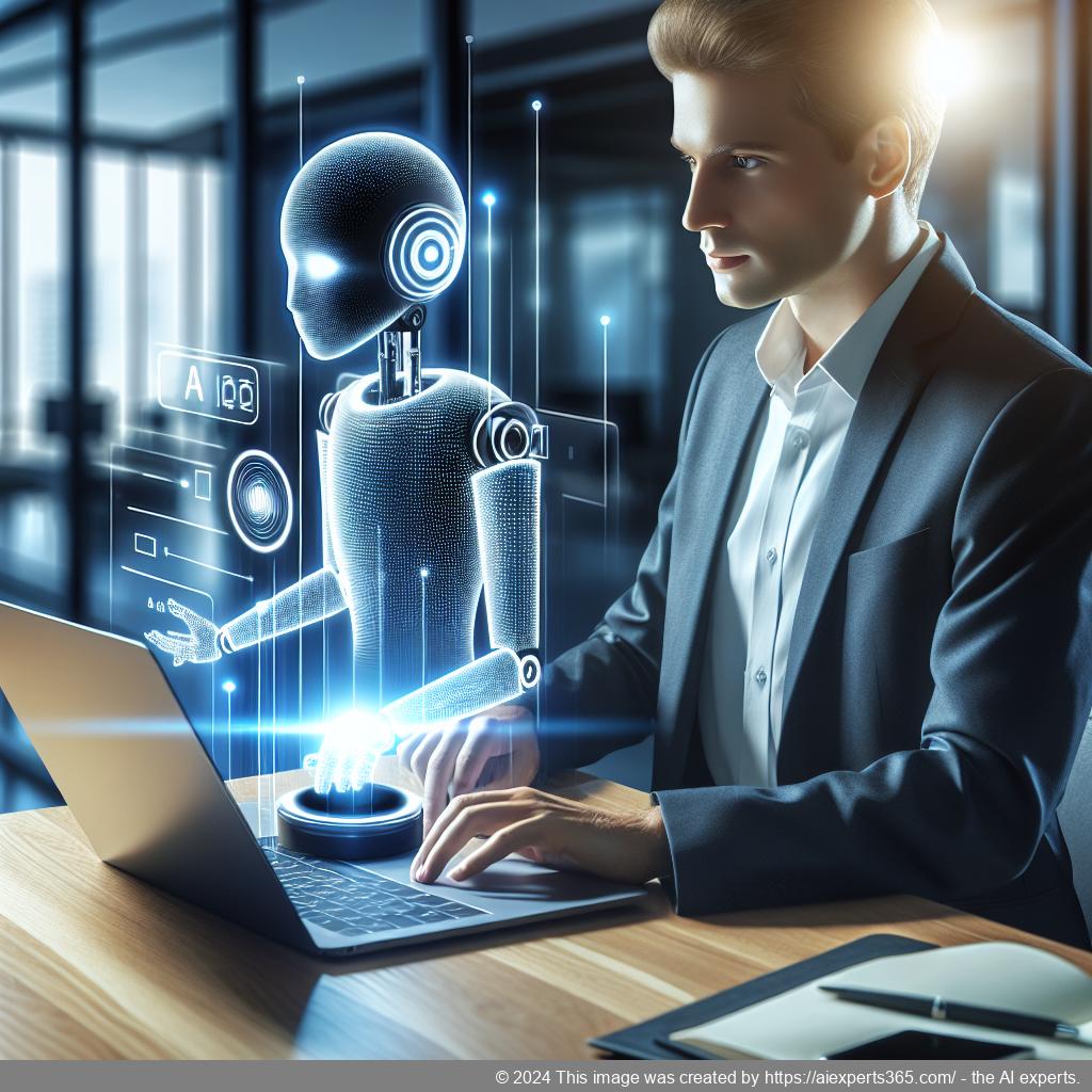 A visual representation of a person interacting with an AI chatbot on a laptop screen showcasing innovative solutions for businesses.