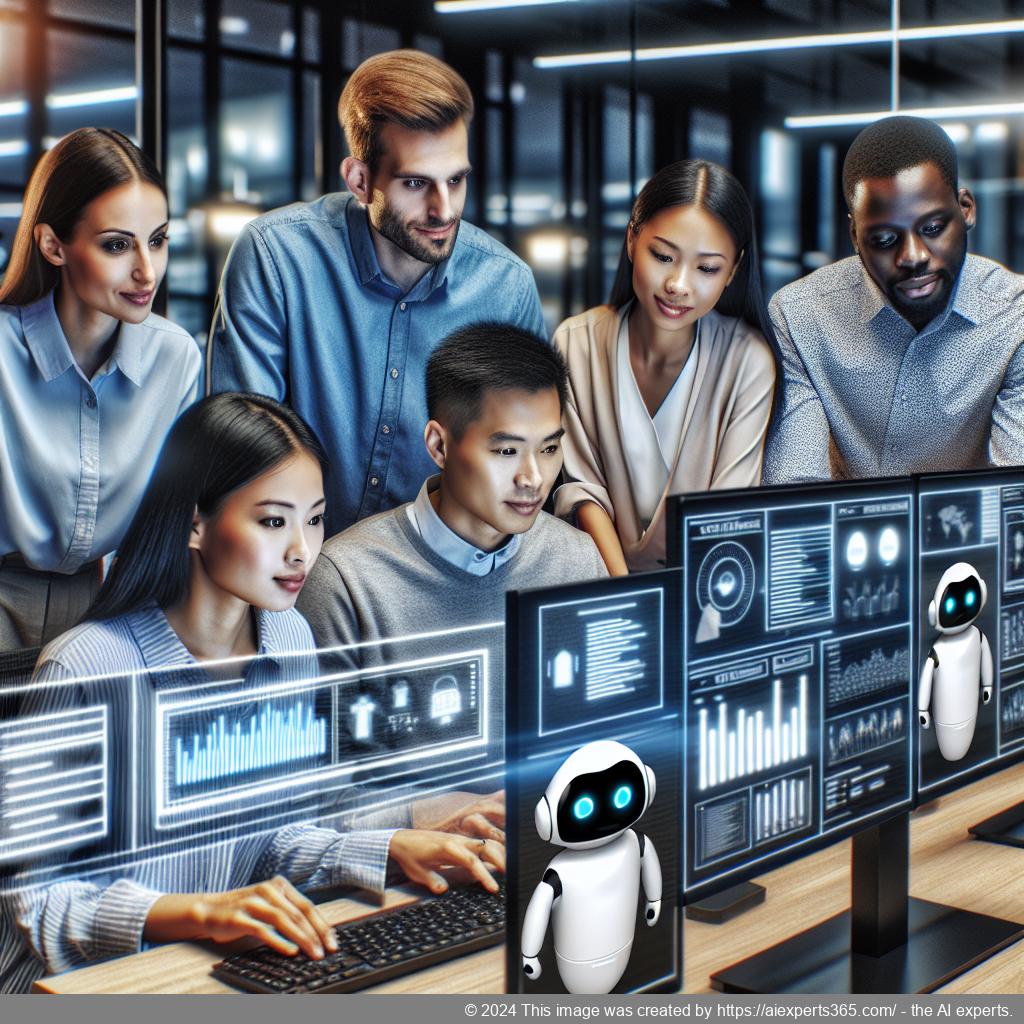 A visual representation of a multi-department chatbot enhancing team efficiency through streamlined communication across various business functions.