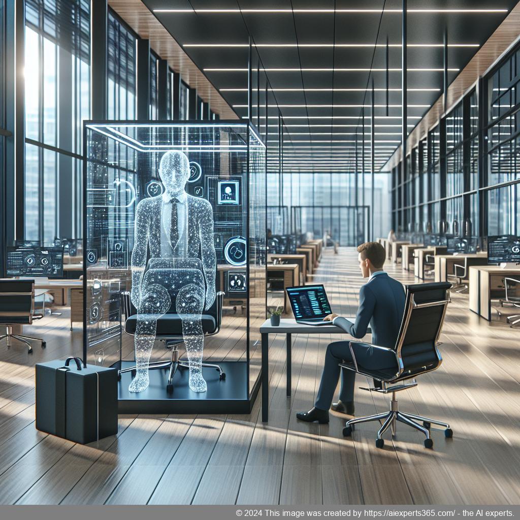 A professional setting showcasing a person interacting with a laptop displaying a chat interface representing an AI-driven WordPress chatbot.