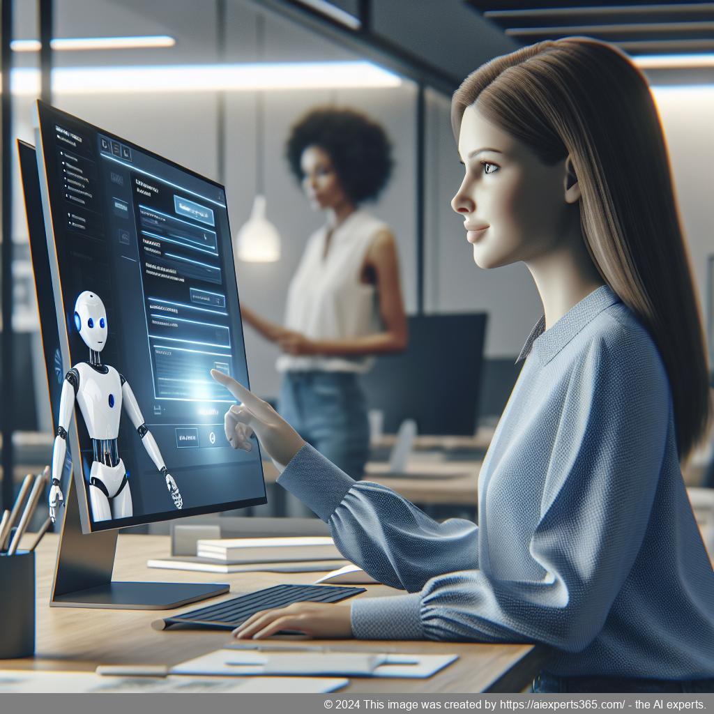 A professional setting showcasing a person interacting with an advanced WordPress AI chatbot interface, emphasizing technology-driven customer service solutions.