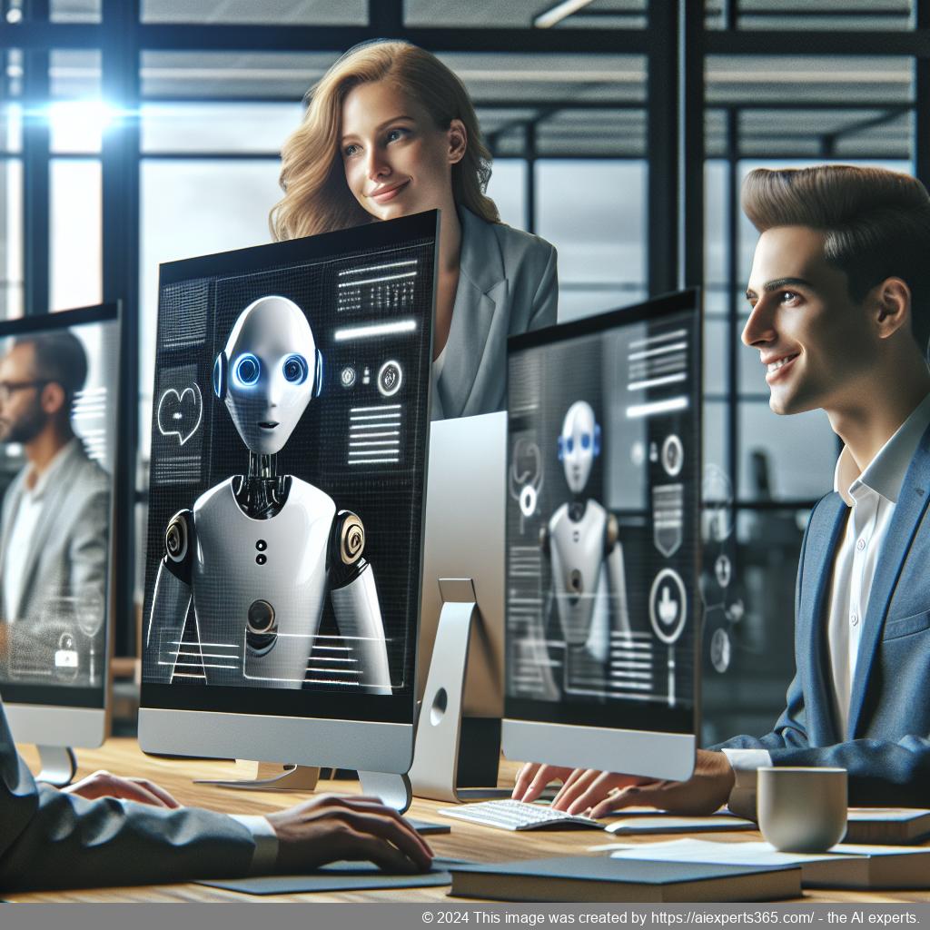 A professional setting showcasing an engaging conversation between users and an AI-driven WordPress chatbot on a computer screen.