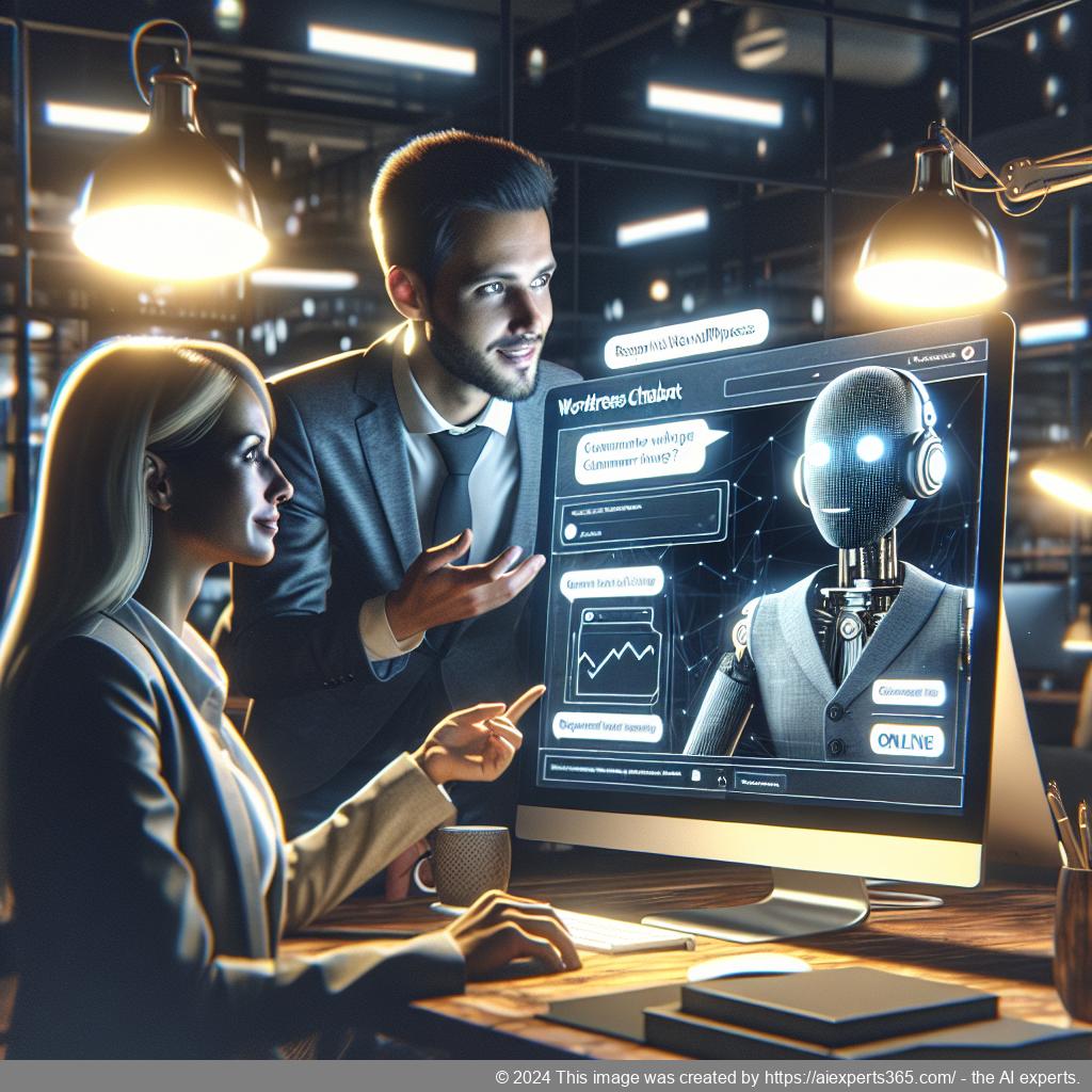 A professional setting showcasing a responsive WordPress chatbot interface assisting customers online.