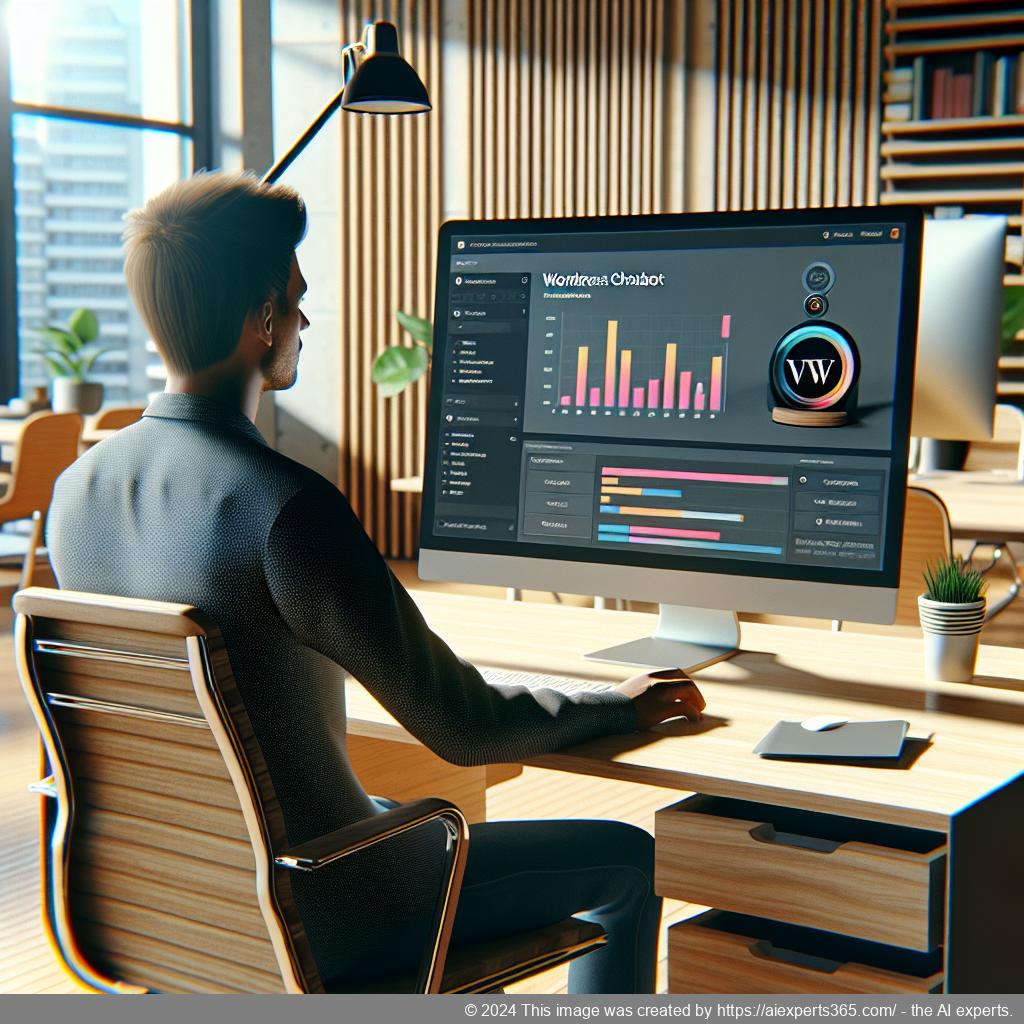 A visually engaging representation of a WordPress Chatbot Plugin showcasing its features like customization options and analytics capabilities.
