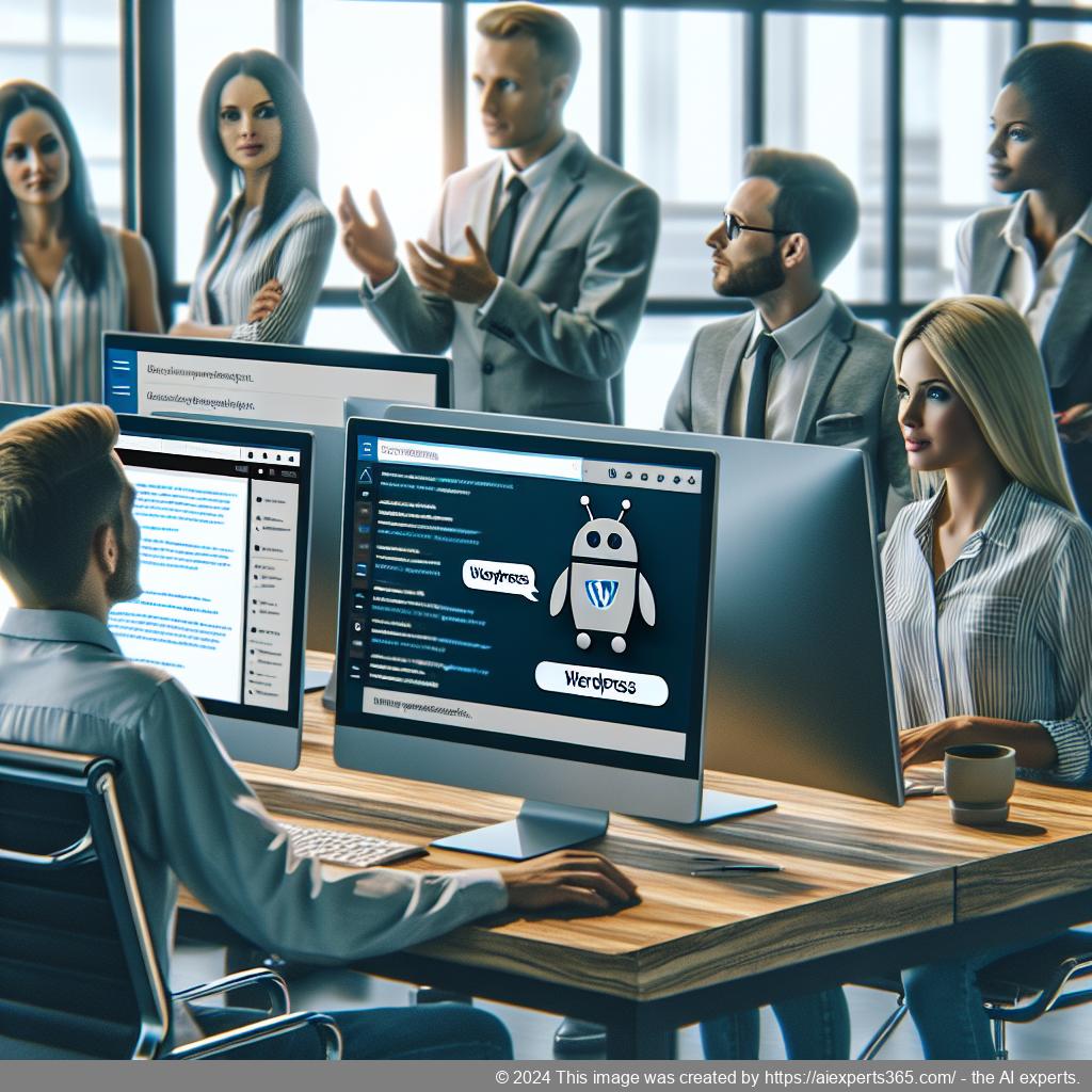 A professional-looking interface showcasing a WordPress site integrated with a ChatGPT chatbot providing real-time customer support.