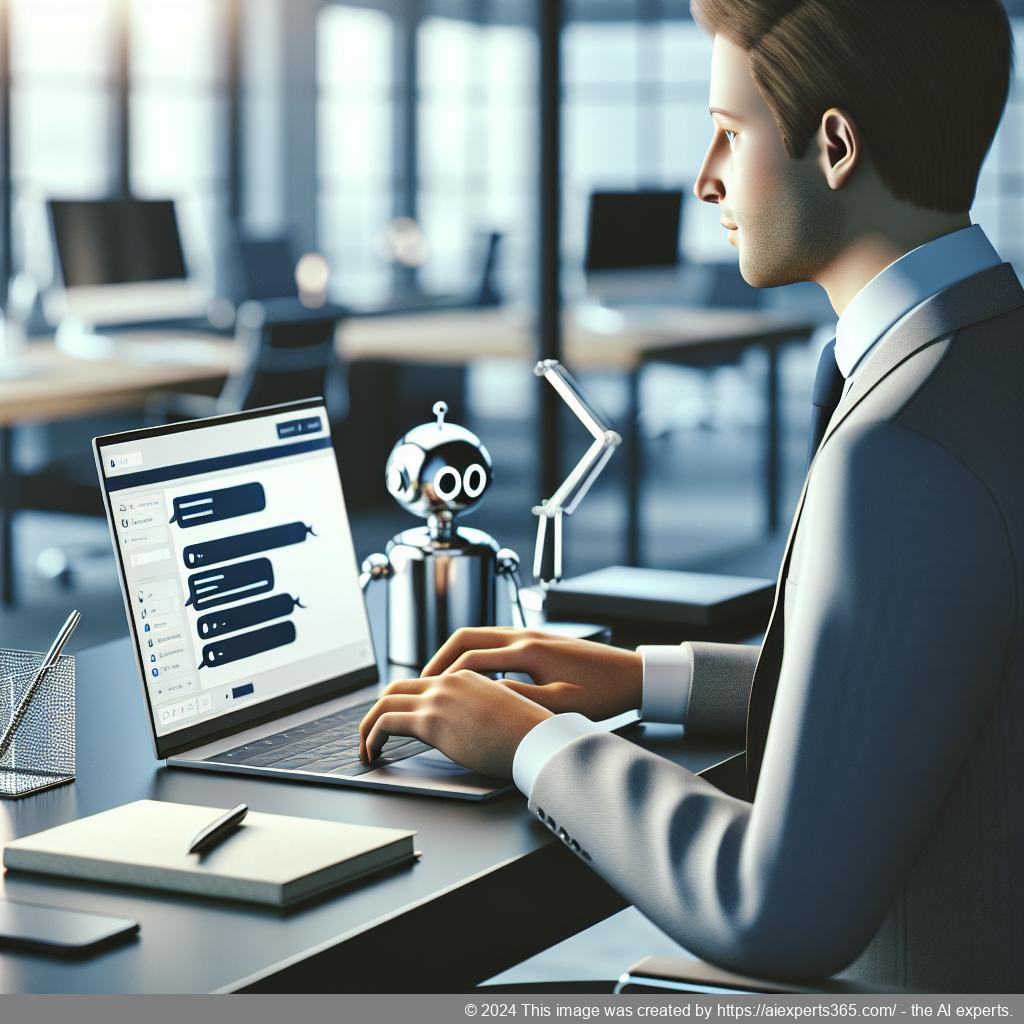 A visual representation of a person interacting with a chatbot on a computer screen, showcasing the features of the WordPress ChatGPT Chatbot Plugin.