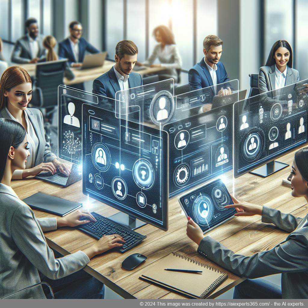 A visual representation of a multi-department chatbot interacting with customers across various platforms.