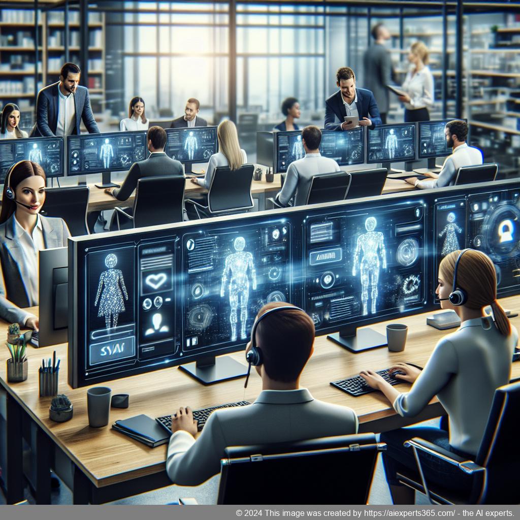 An illustration depicting an effective multi-department chatbot interacting with users from different sectors like sales and support.