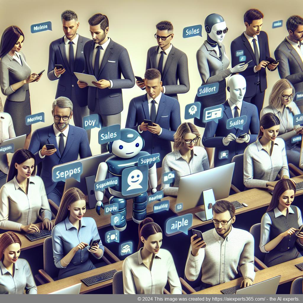 A visual representation of a multi-department chatbot facilitating seamless communication across various organizational departments.