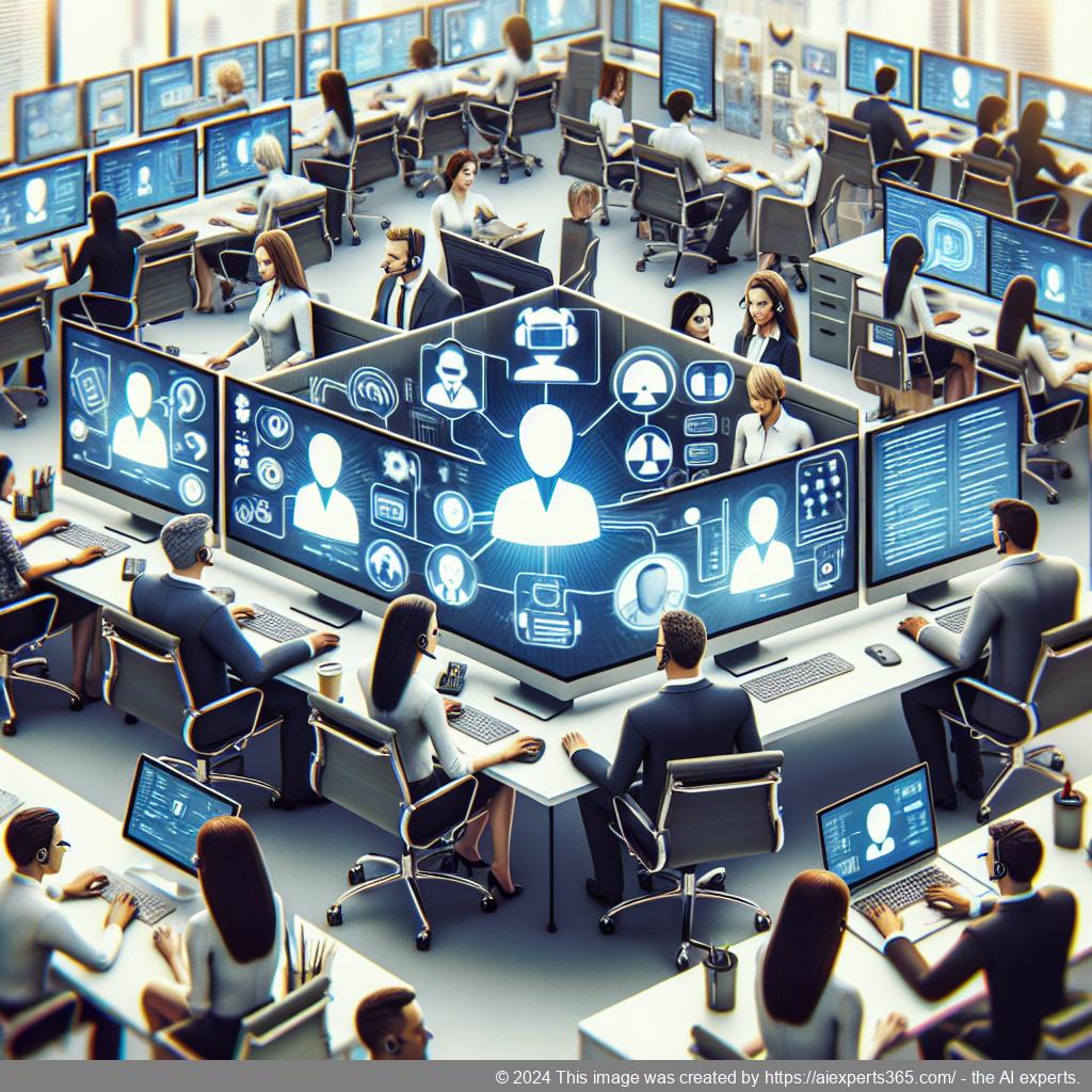 A visual representation of a multi-department chatbot interacting with customers across various platforms, showcasing enhanced customer engagement.