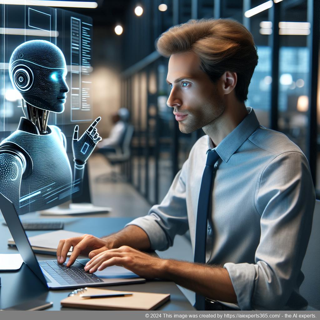 A professional person interacting with an AI-driven chatbot interface on a laptop screen showcasing enhanced customer service features.