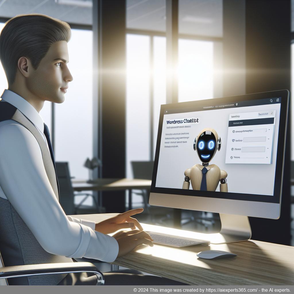 A visual representation of a WordPress ChatGPT chatbot engaging with users on a website interface, showcasing enhanced customer interaction.