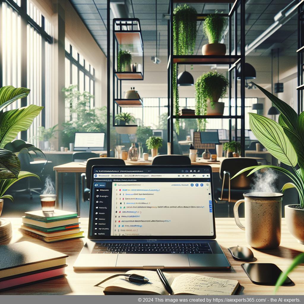 A professional setting showcasing a customized WordPress ChatGPT chatbot interface on a laptop screen.