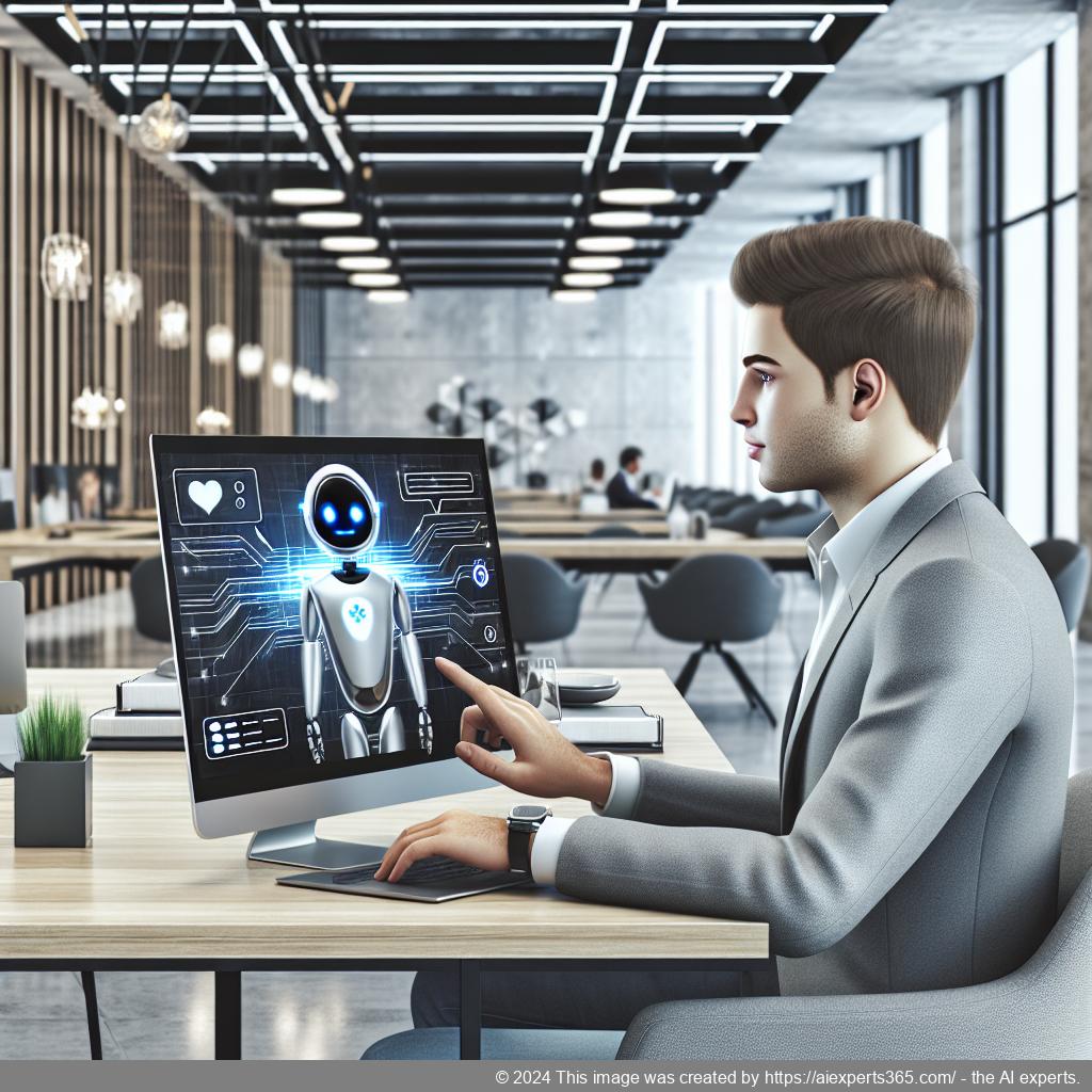 A professional setting showcasing a person interacting with a WordPress ChatGPT chatbot on a computer screen, symbolizing enhanced customer engagement.