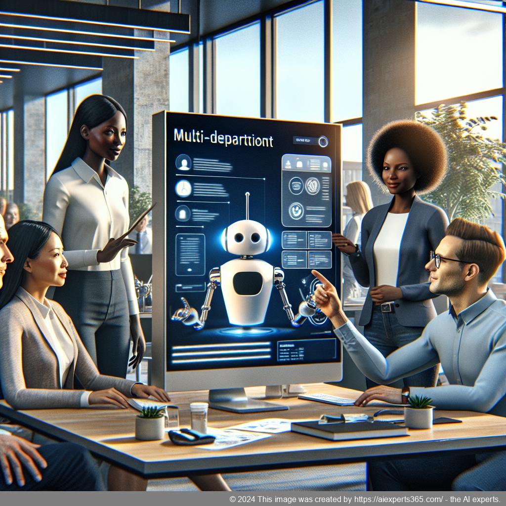 A visual representation of a multi-department chatbot enhancing customer experience through seamless communication across various business functions.