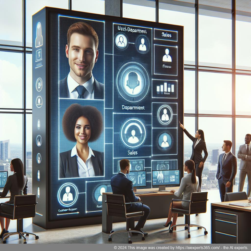 A visual representation of a multi-department chatbot facilitating streamlined communication within an organization.