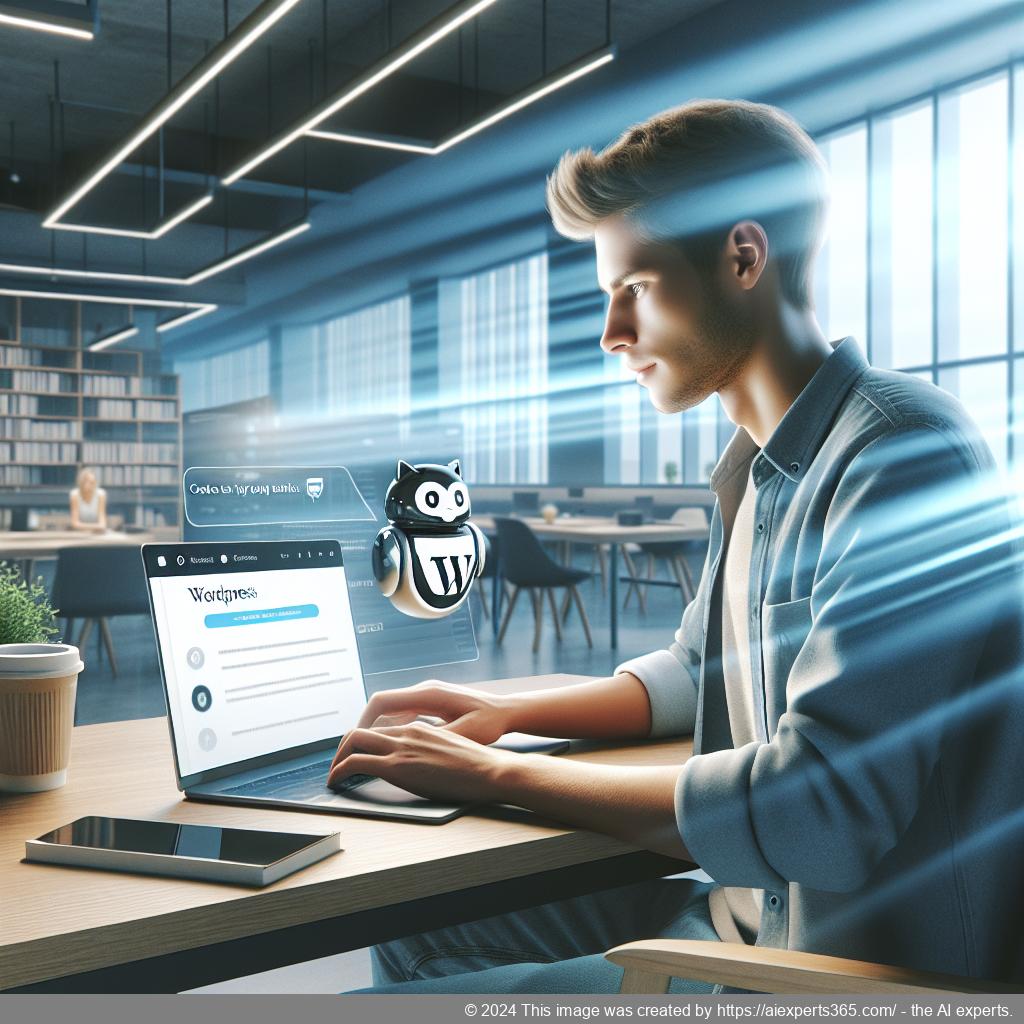 A visually engaging representation of a person interacting with a WordPress chatbot on a computer screen, symbolizing enhanced user experience.