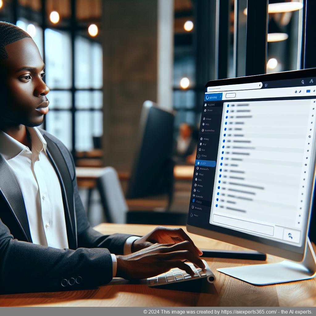 A professional setting showcasing a person interacting with an AI-driven WordPress chat plugin on their laptop, symbolizing enhanced online customer service.