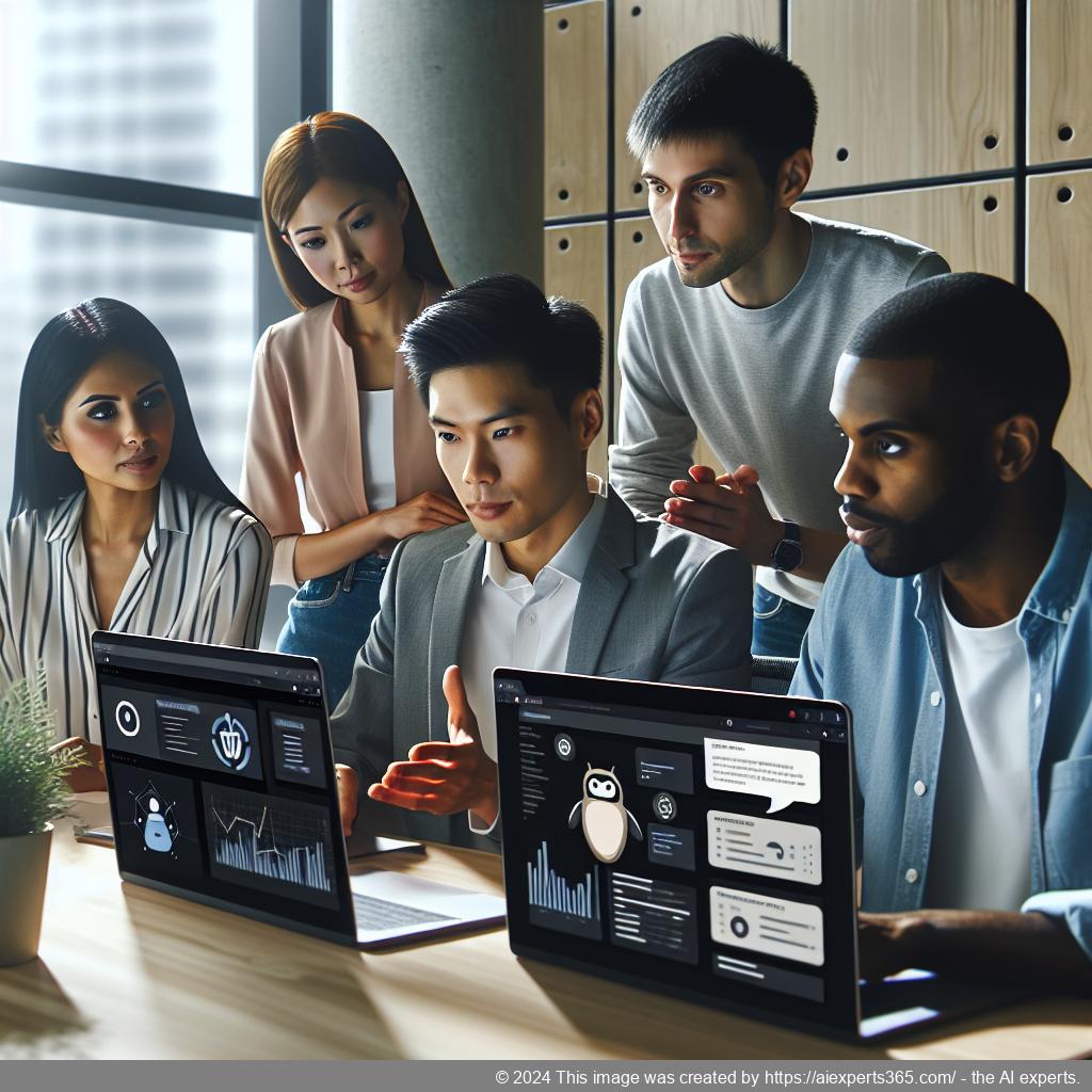 A visually engaging representation of a diverse team discussing strategies related to implementing a WordPress Chatbot Plugin for enhanced customer engagement.