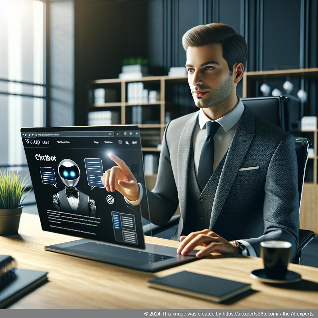 Ailisha's AI Chatbot interface displayed on a laptop screen showing live chat functionality on a WordPress website.