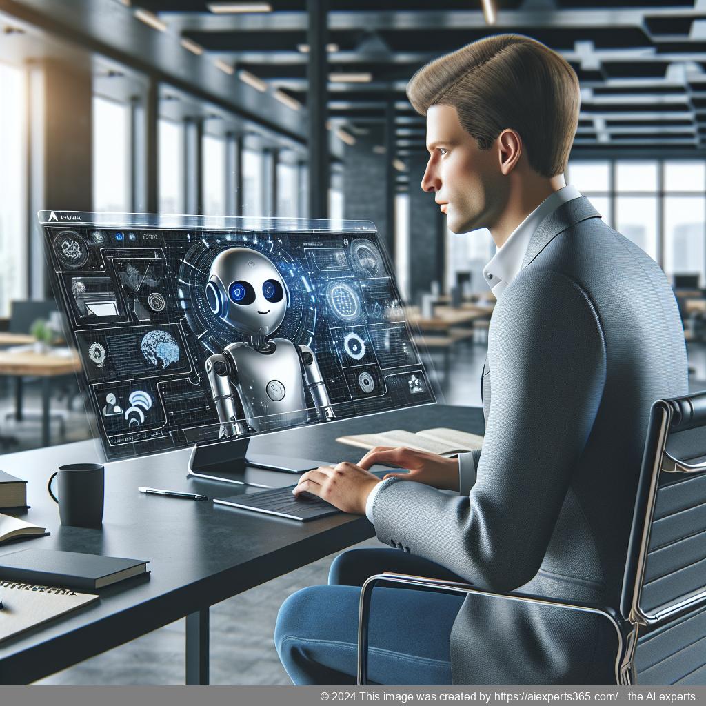 A visual representation of a person interacting with an AI chatbot on a computer screen, showcasing modern technology in customer service.