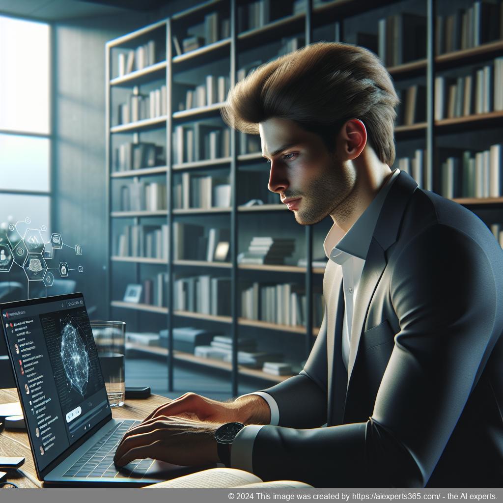 A professional setting showcasing a person interacting with a WordPress ChatGPT chatbot on their laptop, symbolizing enhanced customer engagement.